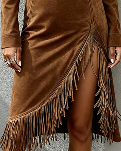 Asymmetrical Tassel Half-Zip Dress