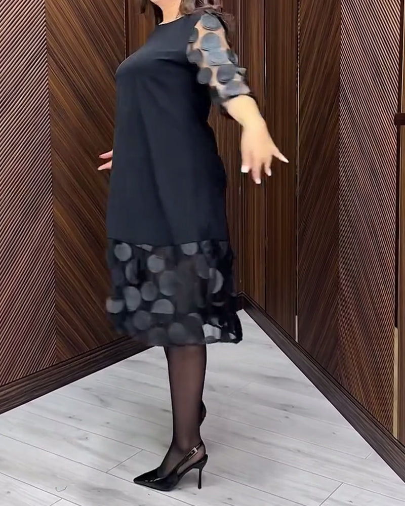 Trendy Round Neck Dress with Mesh Stitch Details