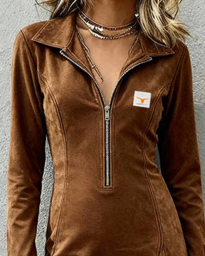 Asymmetrical Tassel Half-Zip Dress