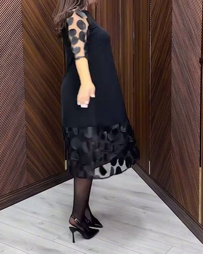 Trendy Round Neck Dress with Mesh Stitch Details